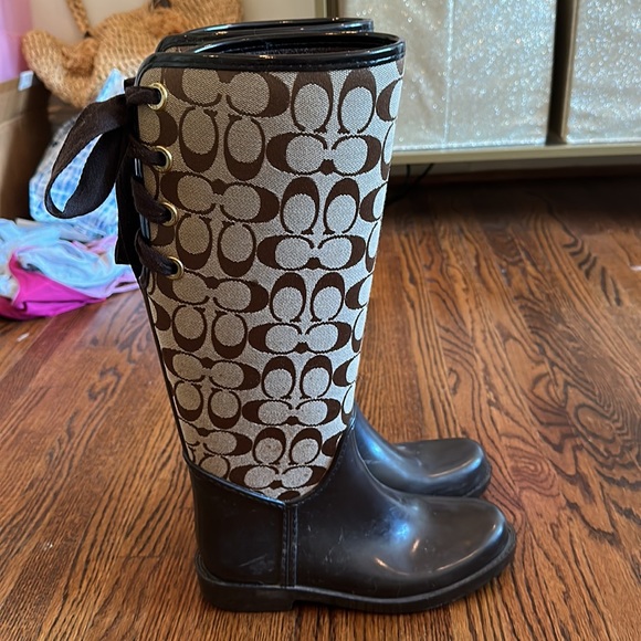 Coach Tristee Rainboots Lace-up Size 6B Brown - Picture 3 of 10
